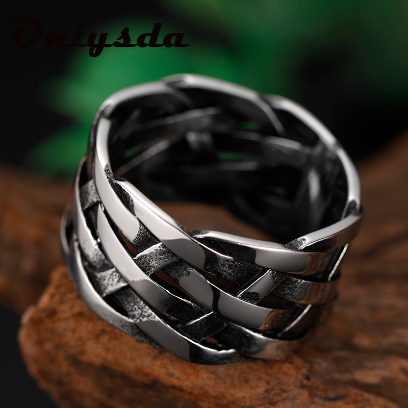 Vintage Weave Stainless Steel Rings