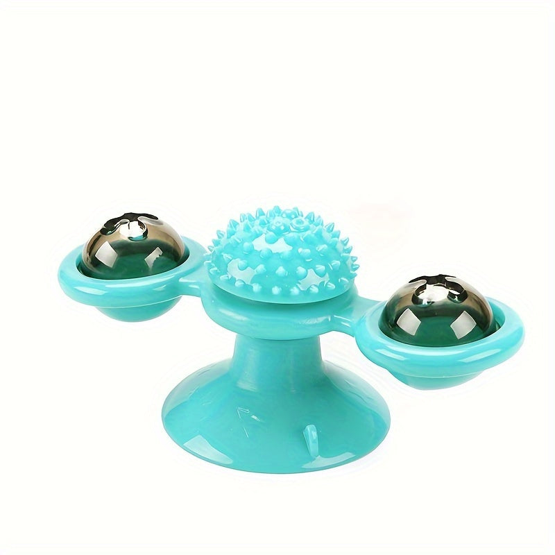 New Windmill Cat Toys Cute Rotating Interactive Cat Toy - Indoor Windmill Cat Toy With Suction Cup Catnip & Jagged Teeth Middle Ball, Smart Kitten Rotating Spinner Exercise Toy, Toothbrush & Massager Pets Fashion