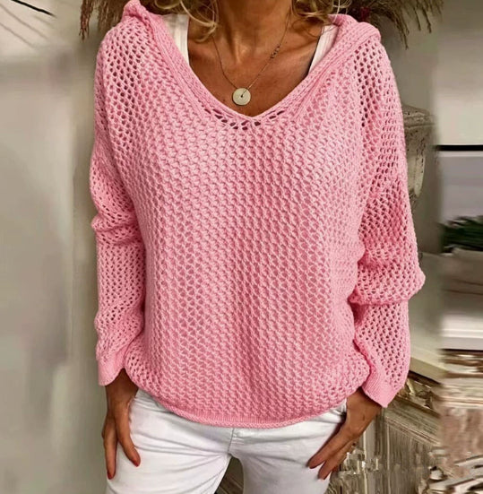 Sun Protection Knitted Hooded Sun Protection Clothing Hooded Thin Loose Sweater NorixaFashion.com