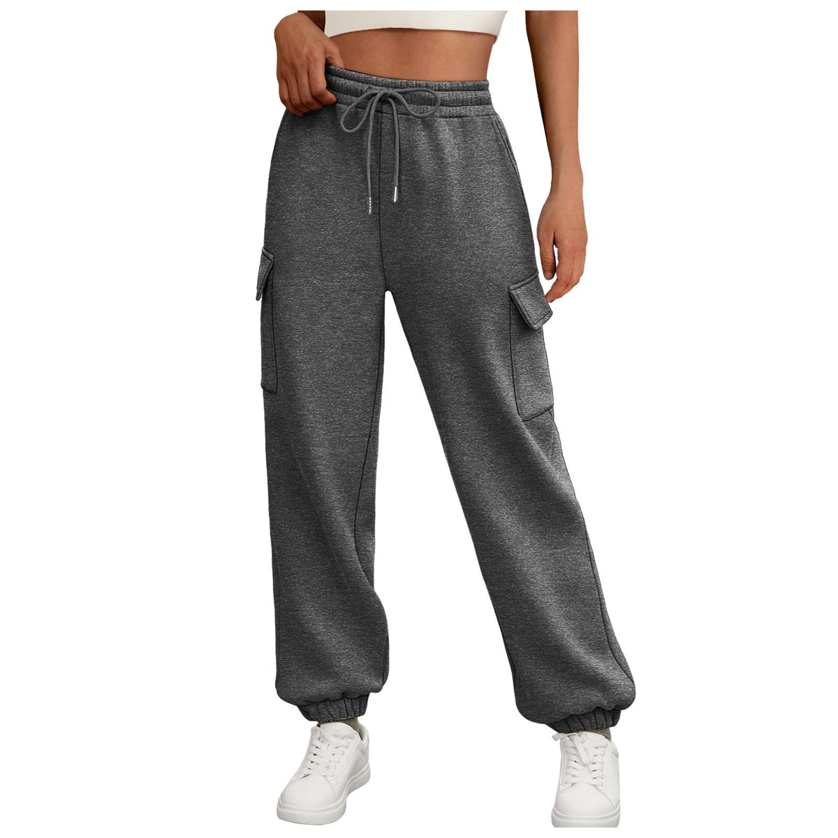 Women's Sweatpants Fleece Lined Baggy Athletic Jogger Trousers With Pockets Fall Casual Trendy Cargo Pants Fall Outfits NorixaFashion.com