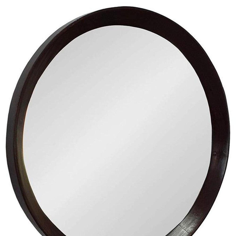 20" Dark Brown Round Wood Framed Accent Mirror LuxuryLifeWay Online Store