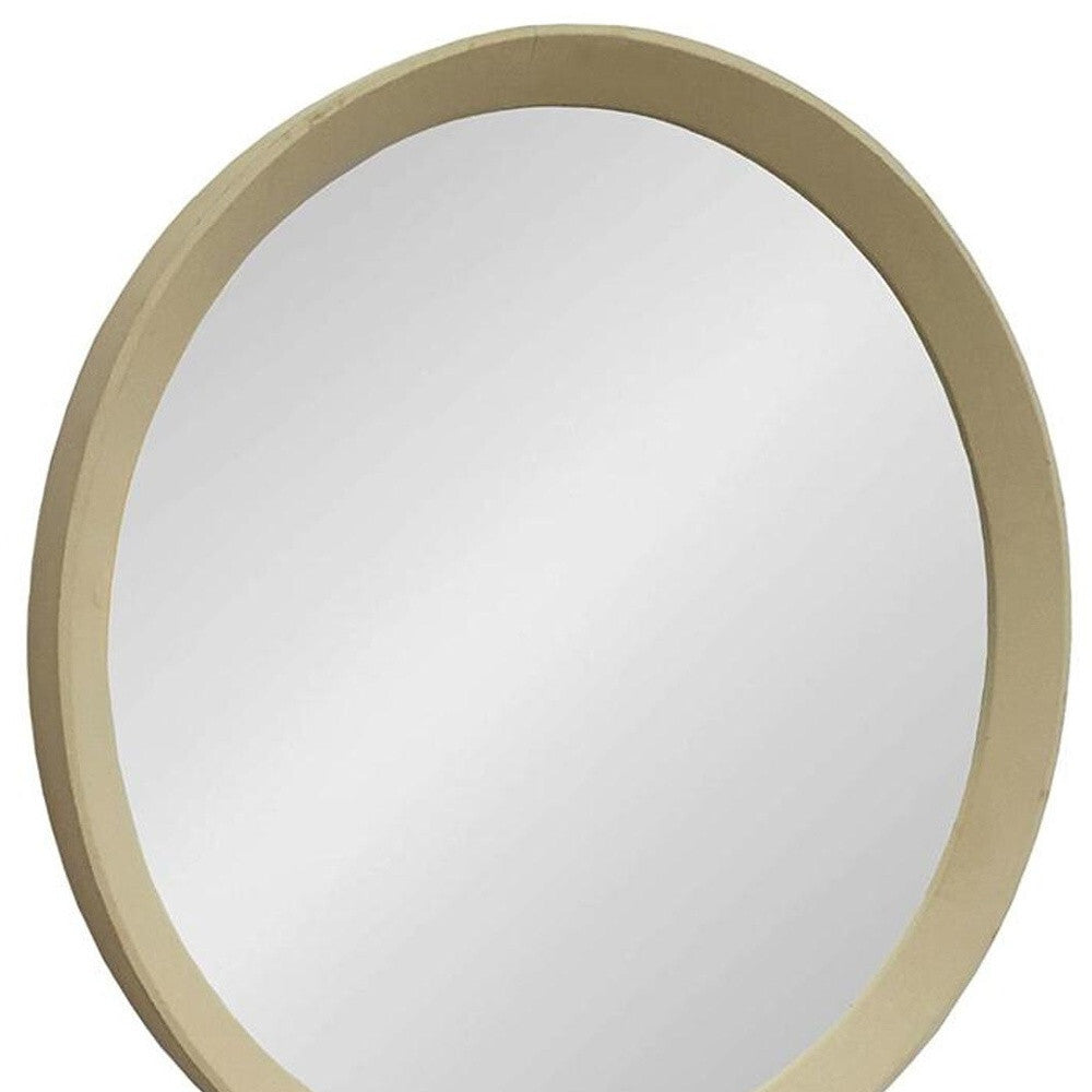 20" Cream Round Wood Framed Accent Mirror LuxuryLifeWay Online Store