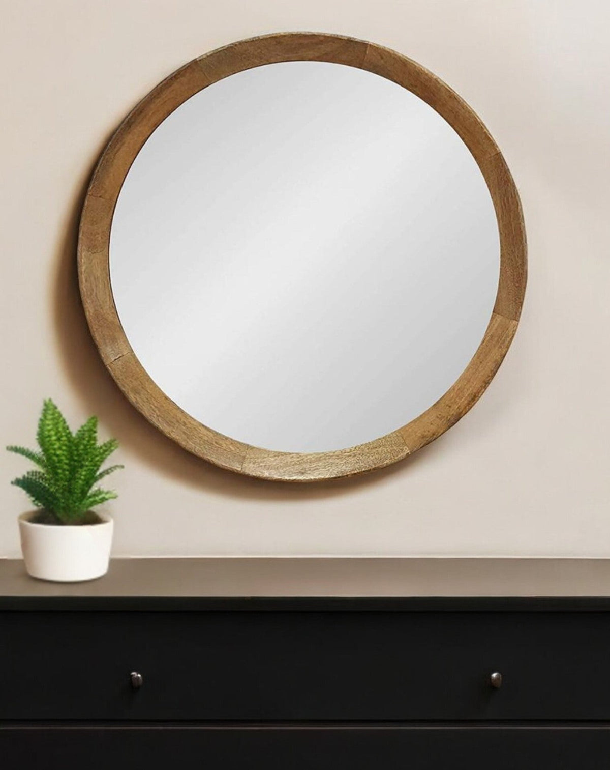 20" Natural Round Wood Framed Accent Mirror LuxuryLifeWay Online Store