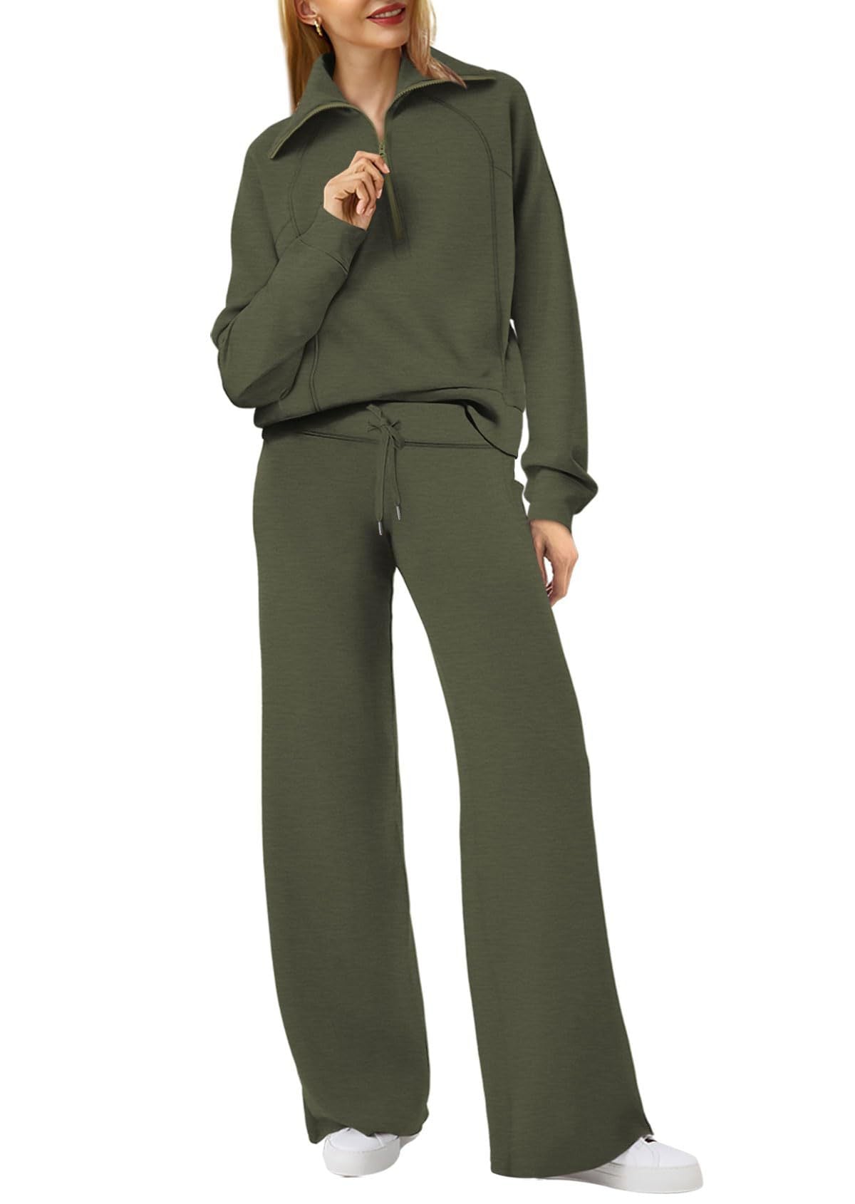 Leisure Sports Suit Long-sleeve Zipper Sweatshirt Wide Leg Pants Two-piece Set NorixaFashion.com