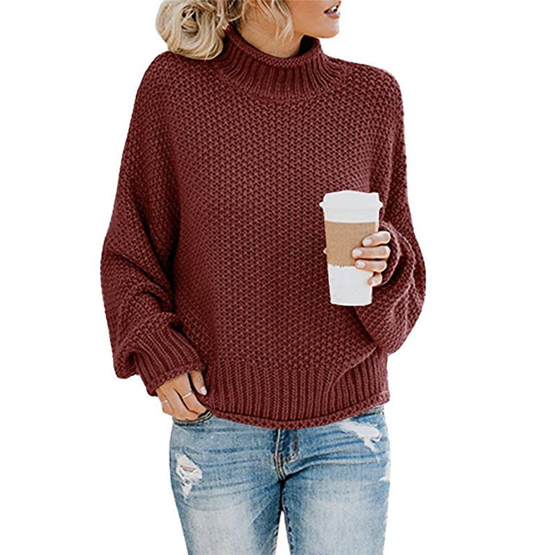 Solid Turtleneck Pullover Sweater Winter Fashion Casual Knitted Long-Sleeved Top Women's Clothing LadyShow.Store
