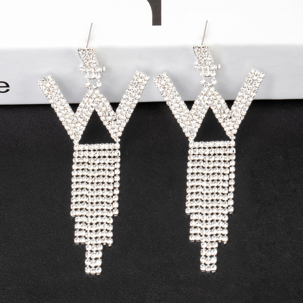 Fashion Jewelry 925 Silver Needle Ornaments Rhinestone Letter B Earrings Banquet Tassel Ear Ornaments Female CJD2