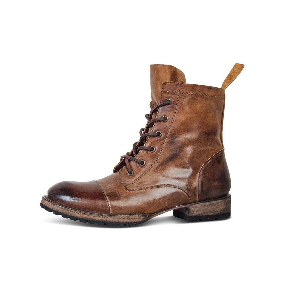 Round toe retro lace-up casual short boots LadyShow.Store