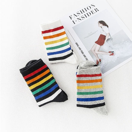 Autumn and winter new ladies in the tube socks candy-colored pinstripes cotton street skateboard tide socks high help women socks Best YouTube Store