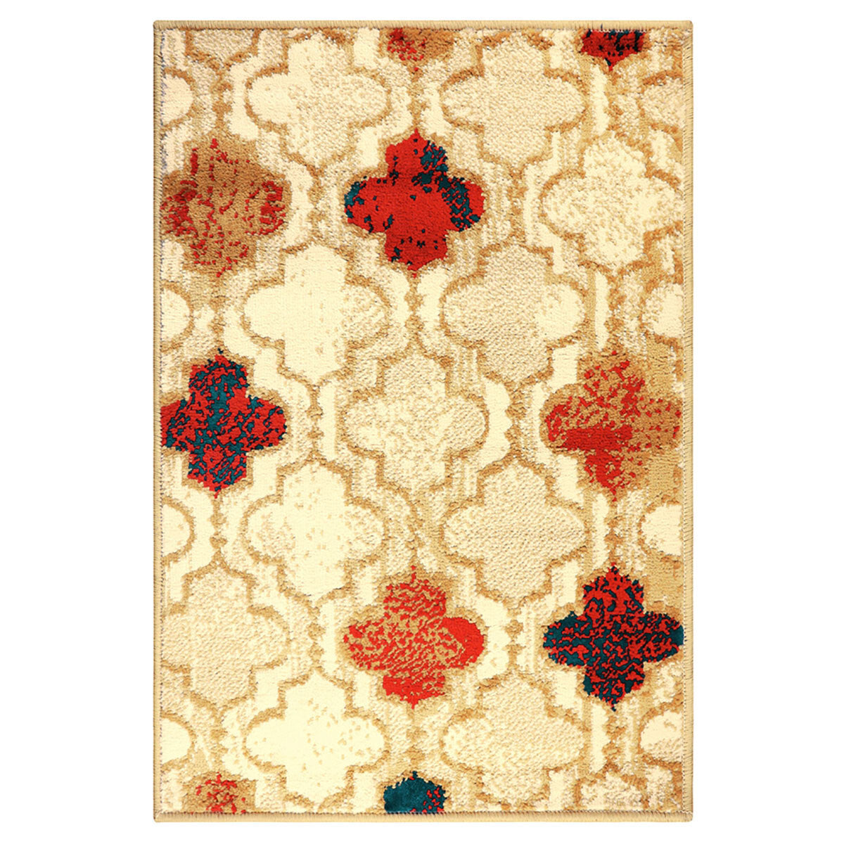 5' X 8' Beige Quatrefoil Power Loom Distressed Stain Resistant Area Rug LuxuryLifeWay Online Store