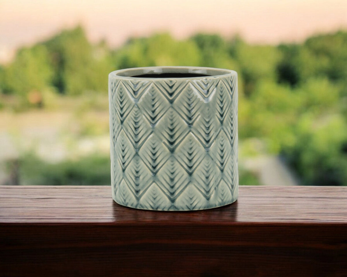 6" Green Geometric Ceramic Indoor Outdoor Round Pot Planter LuxuryLifeWay Online Store