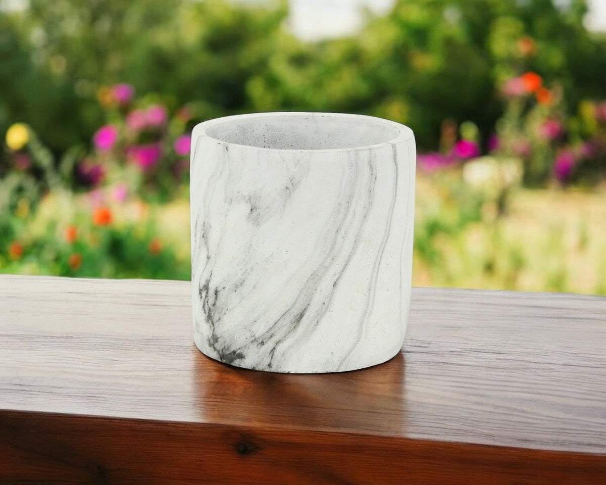 6" White and Gray Marbleized Ceramic Indoor Outdoor Round Pot Planter LuxuryLifeWay Online Store