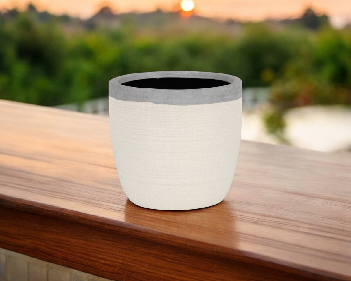 6" Cream and Gray Crackle Glaze Ceramic Indoor Outdoor Round Pot Planter LuxuryLifeWay Online Store