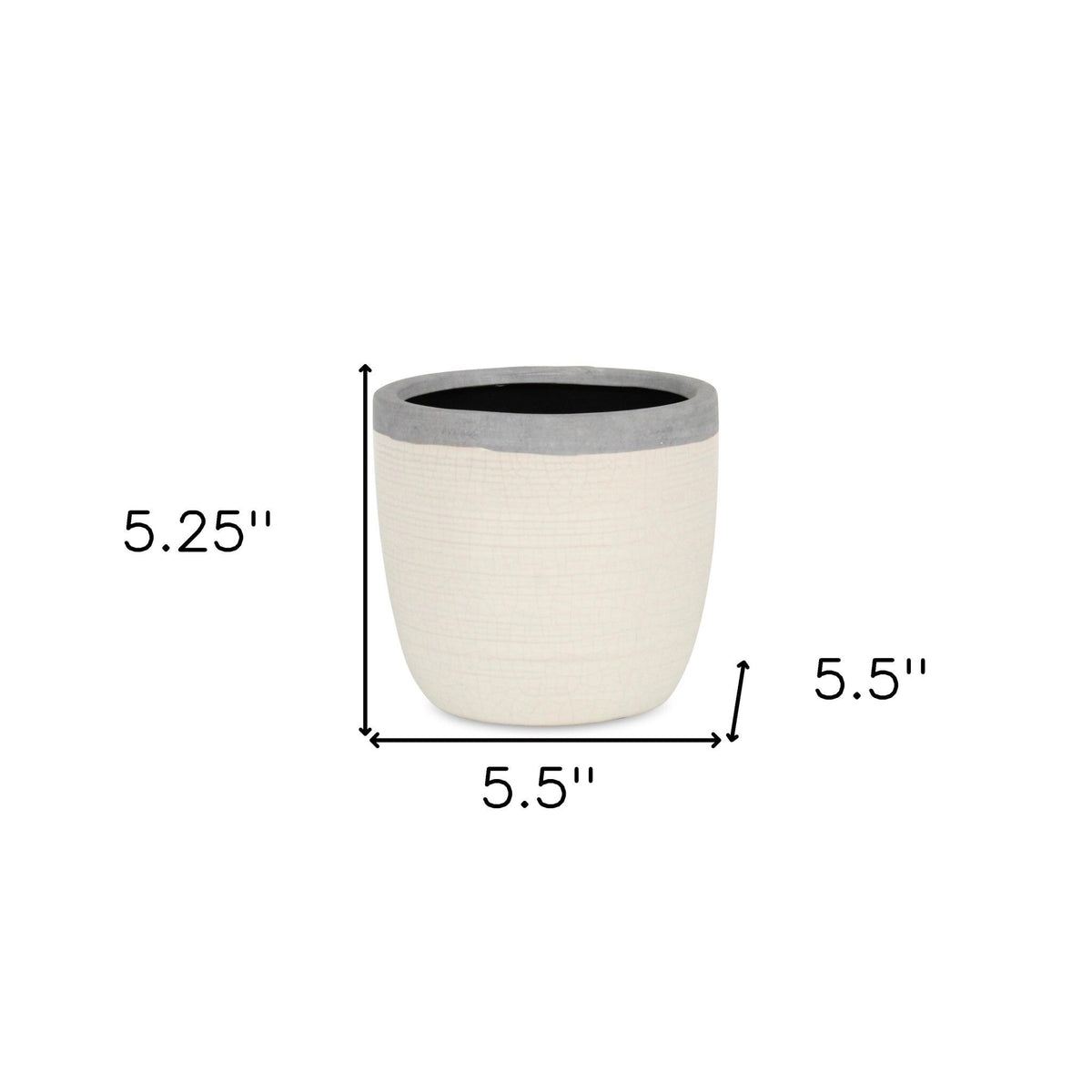 6" Cream and Gray Crackle Glaze Ceramic Indoor Outdoor Round Pot Planter LuxuryLifeWay Online Store