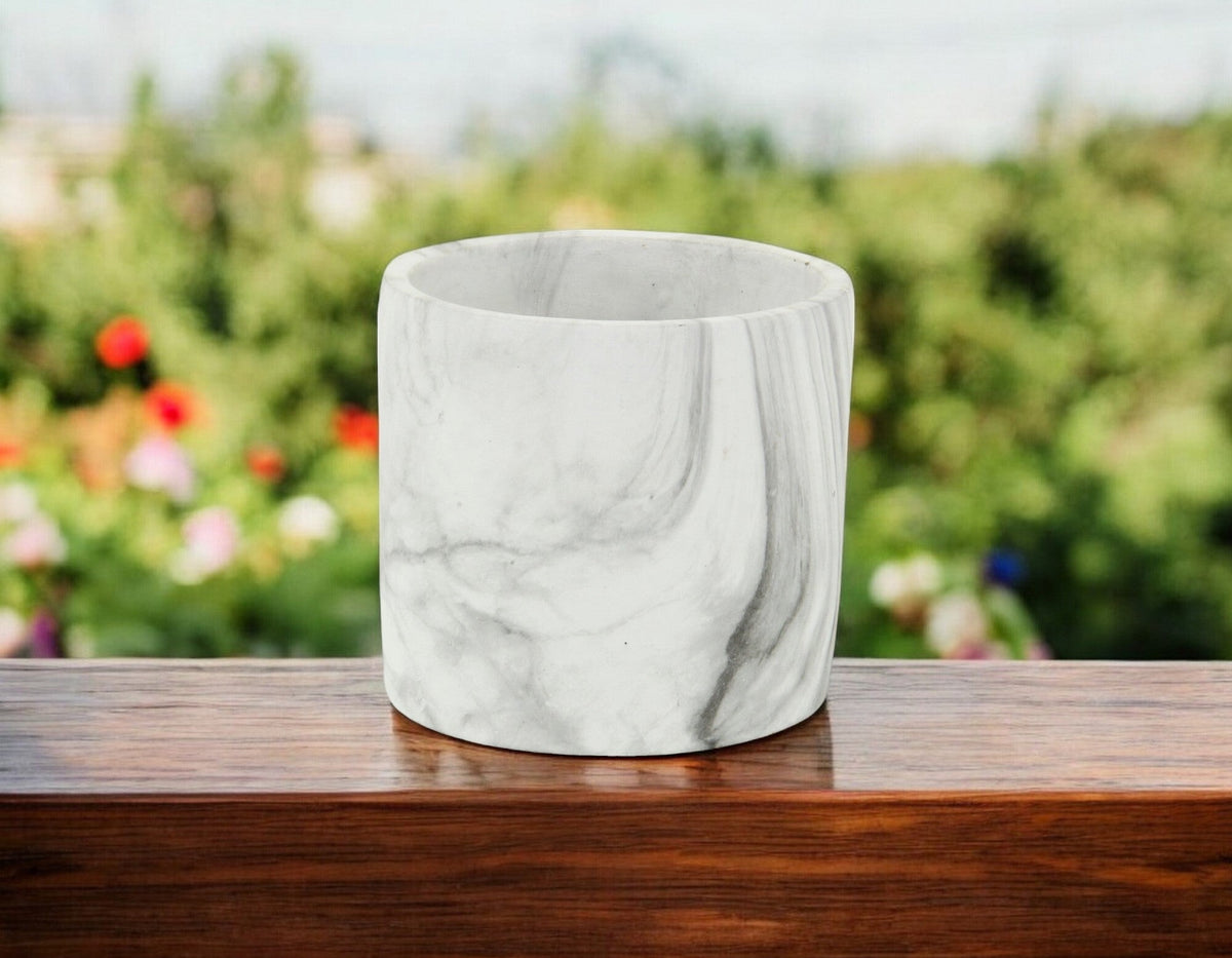 6" White and Gray Marbleized Ceramic Indoor Outdoor Round Pot Planter LuxuryLifeWay Online Store