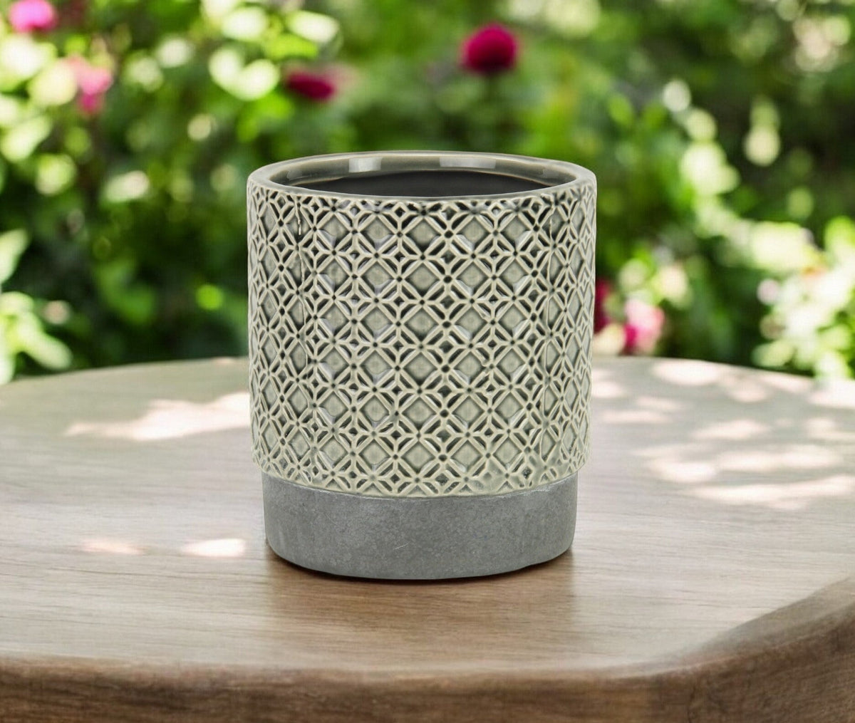 6" Gray Geometric Ceramic Indoor Outdoor Round Pot Planter LuxuryLifeWay Online Store