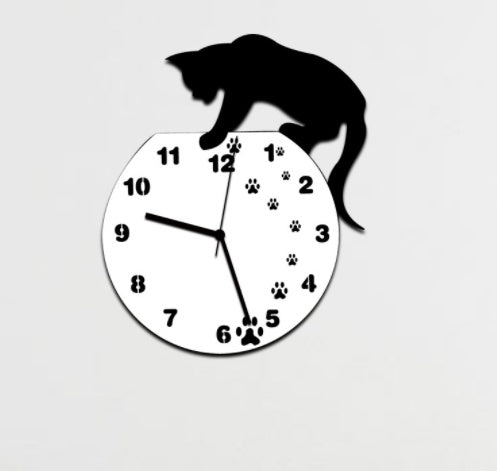 Funlife cat wall clock PearlNestDecor.com