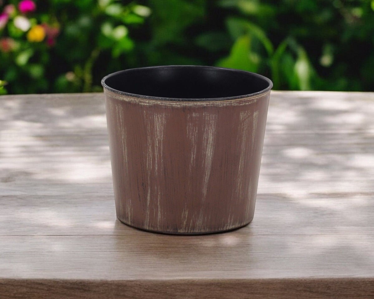 7" Brown and Ivory Textural Tone On Tone Recycled Plastic Indoor Outdoor Round Pot Planter LuxuryLifeWay Online Store