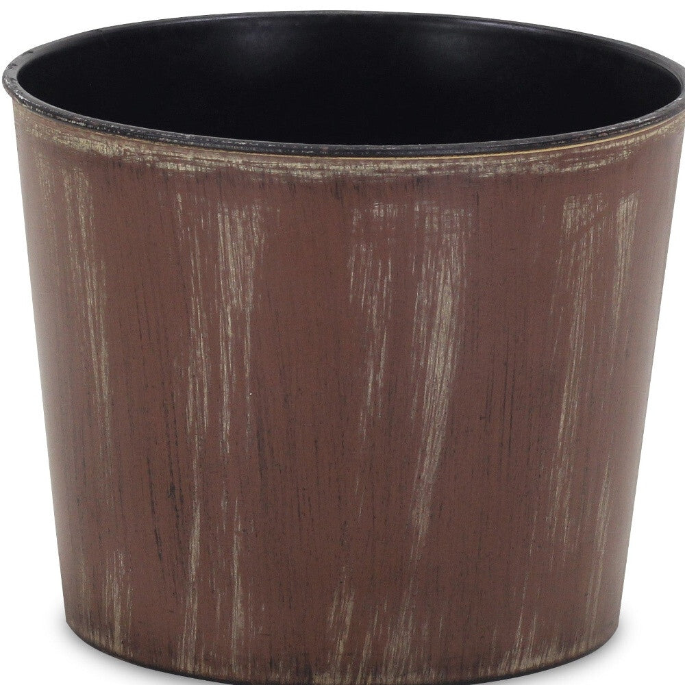 7" Brown and Ivory Textural Tone On Tone Recycled Plastic Indoor Outdoor Round Pot Planter LuxuryLifeWay Online Store