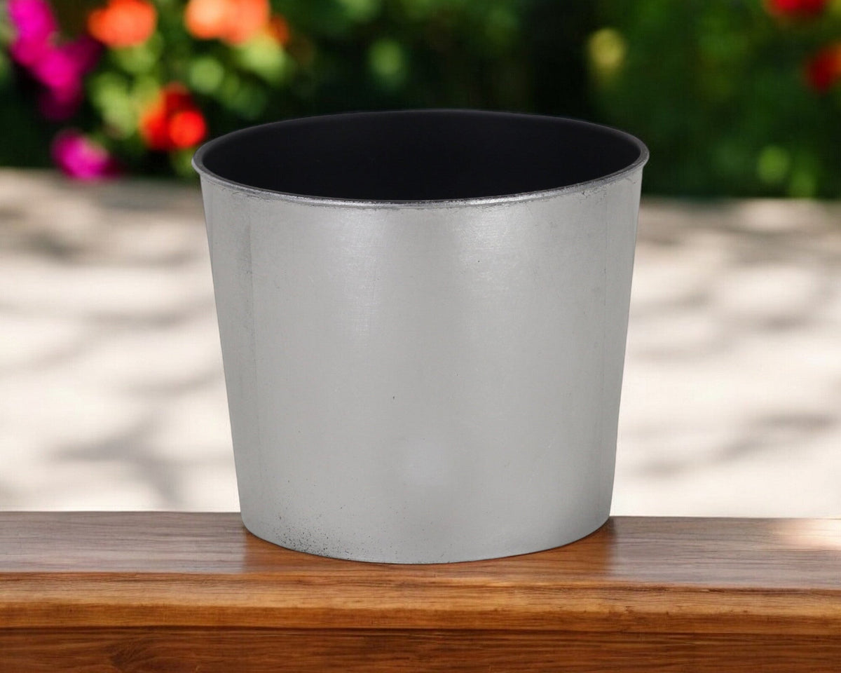 7" Silver Recycled Plastic Indoor Outdoor Round Pot Planter LuxuryLifeWay Online Store