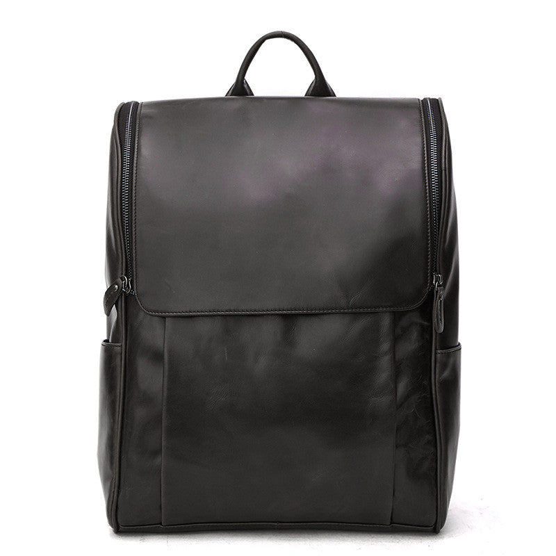 First layer leather black computer backpack CJD