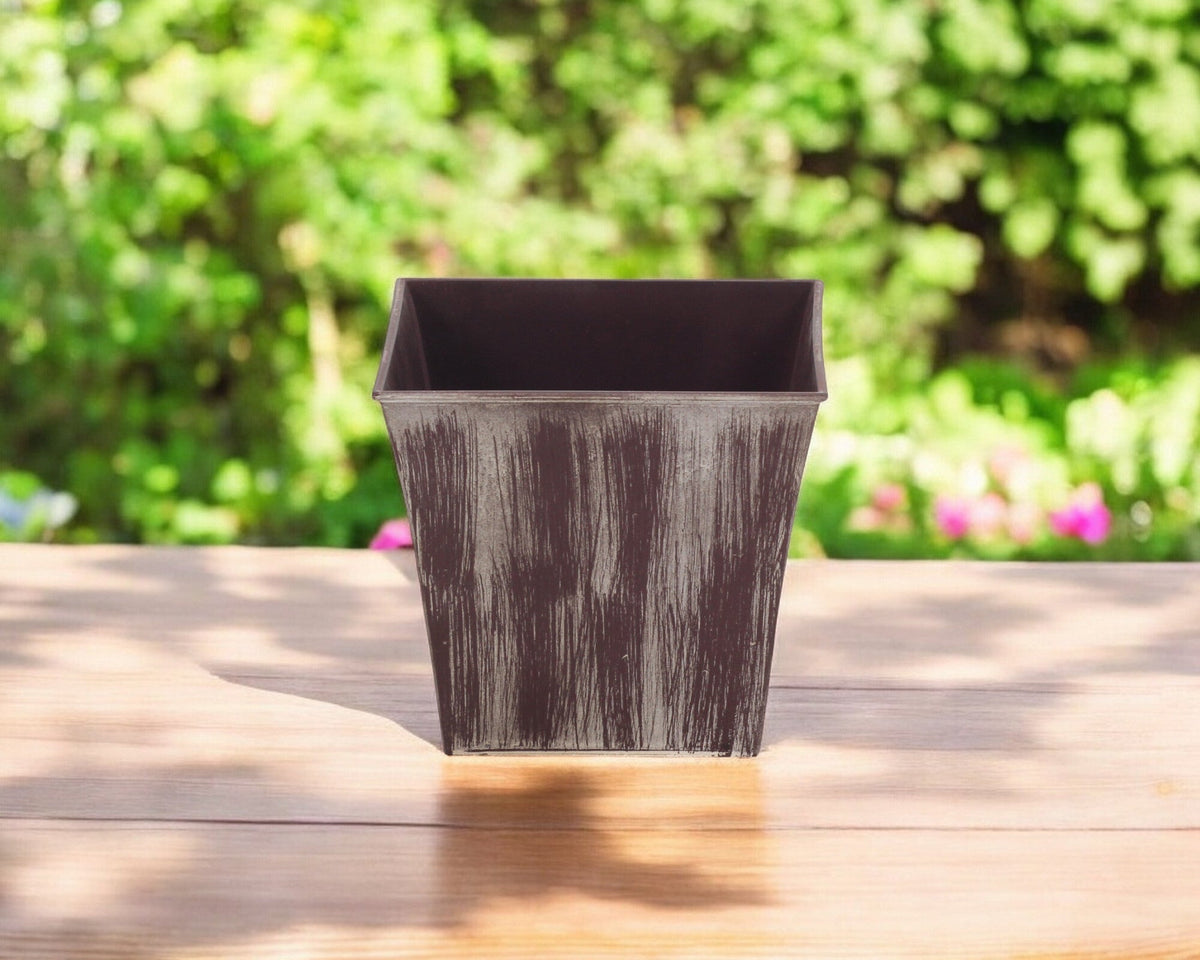 7" Brown and Ivory Textural Tone On Tone Recycled Plastic Indoor Outdoor Square Pot Planter LuxuryLifeWay Online Store
