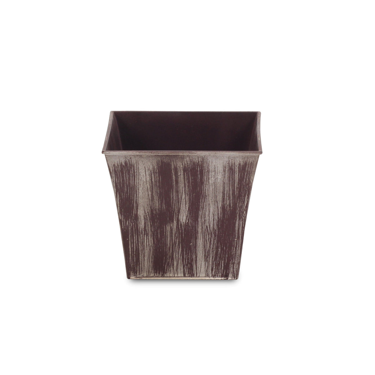 7" Brown and Ivory Textural Tone On Tone Recycled Plastic Indoor Outdoor Square Pot Planter LuxuryLifeWay Online Store