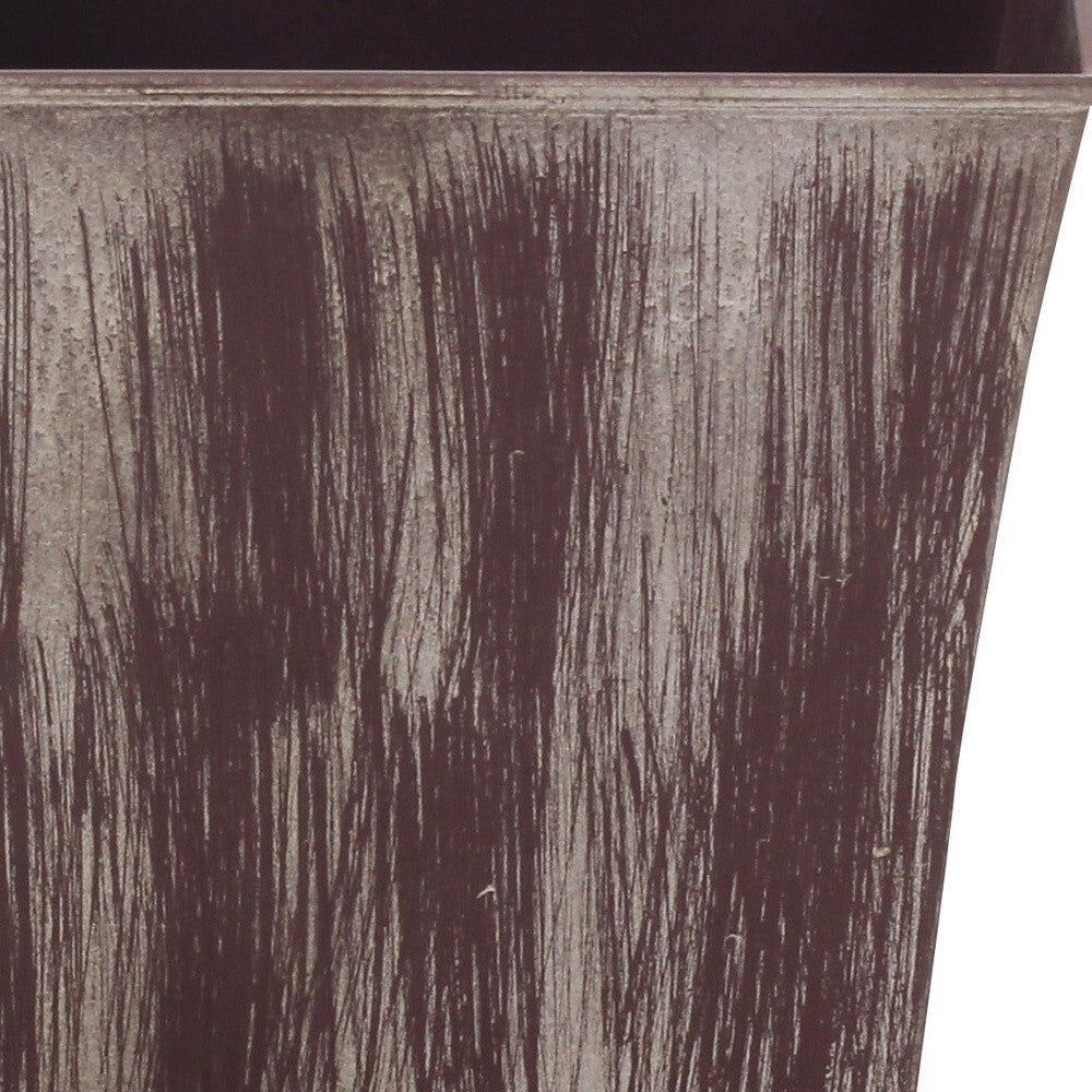 7" Brown and Ivory Textural Tone On Tone Recycled Plastic Indoor Outdoor Square Pot Planter LuxuryLifeWay Online Store