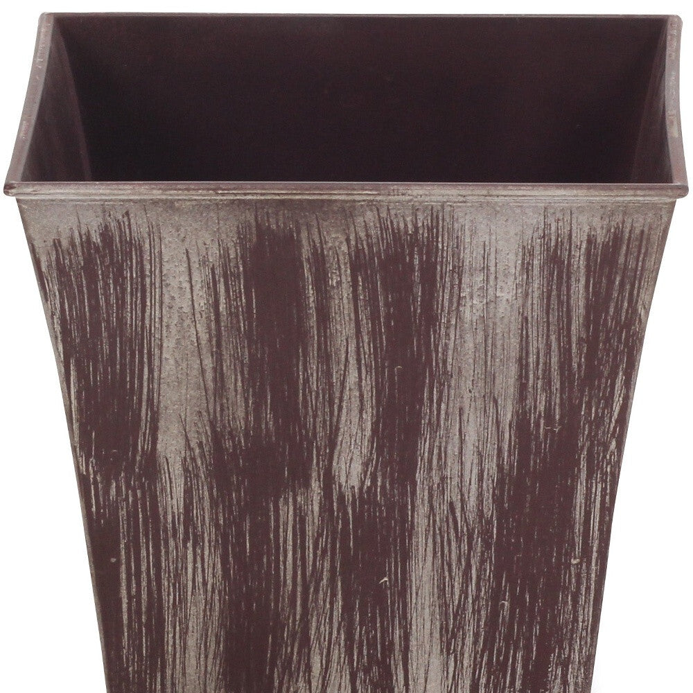 7" Brown and Ivory Textural Tone On Tone Recycled Plastic Indoor Outdoor Square Pot Planter LuxuryLifeWay Online Store