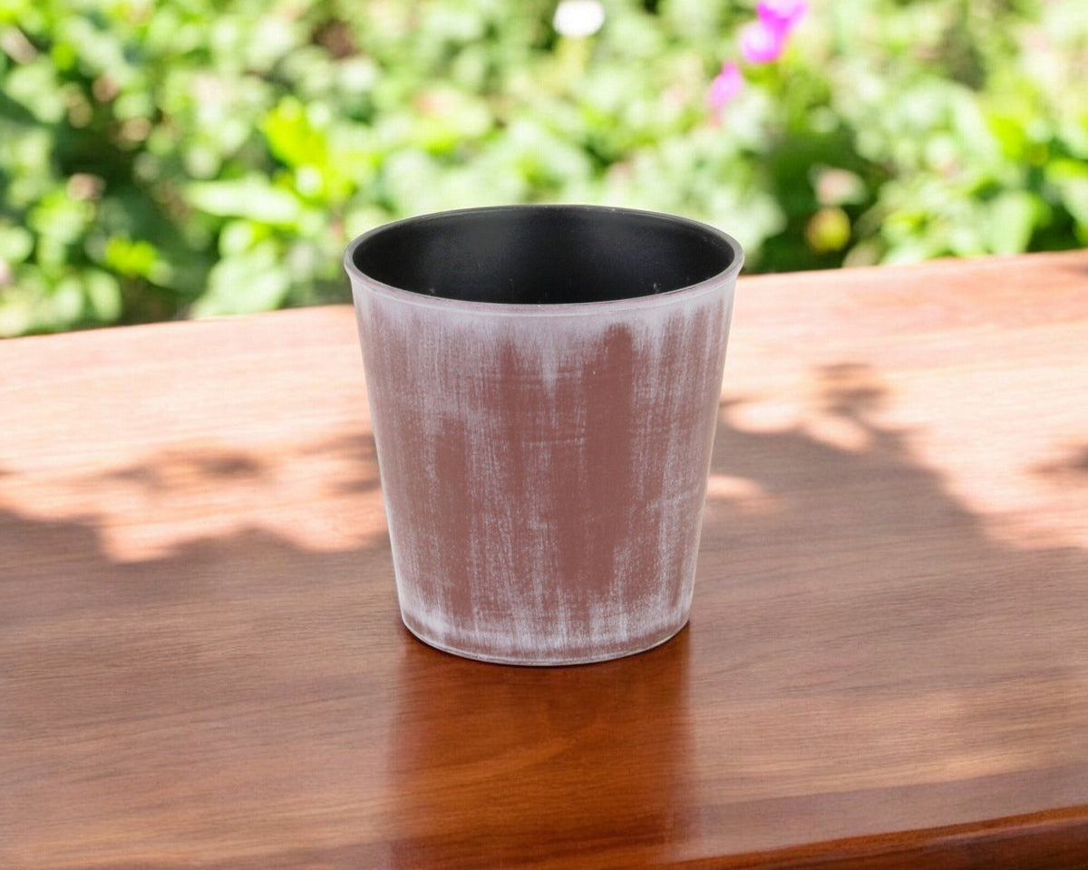 5" Brown and Off White Textural Tone On Tone Recycled Plastic Indoor Outdoor Round Pot Planter LuxuryLifeWay Online Store
