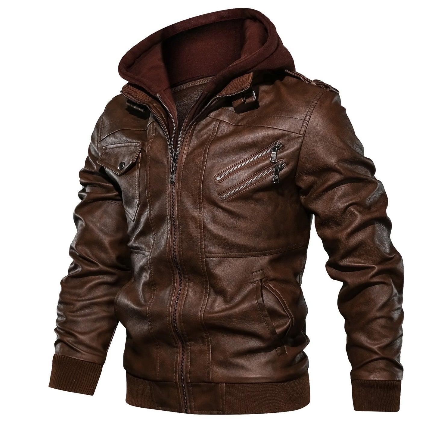 Men's Leather Jackets, Faux Leather Jacket For Men Lapel Zip-Up Slim Fit Coat LadyShow.Store