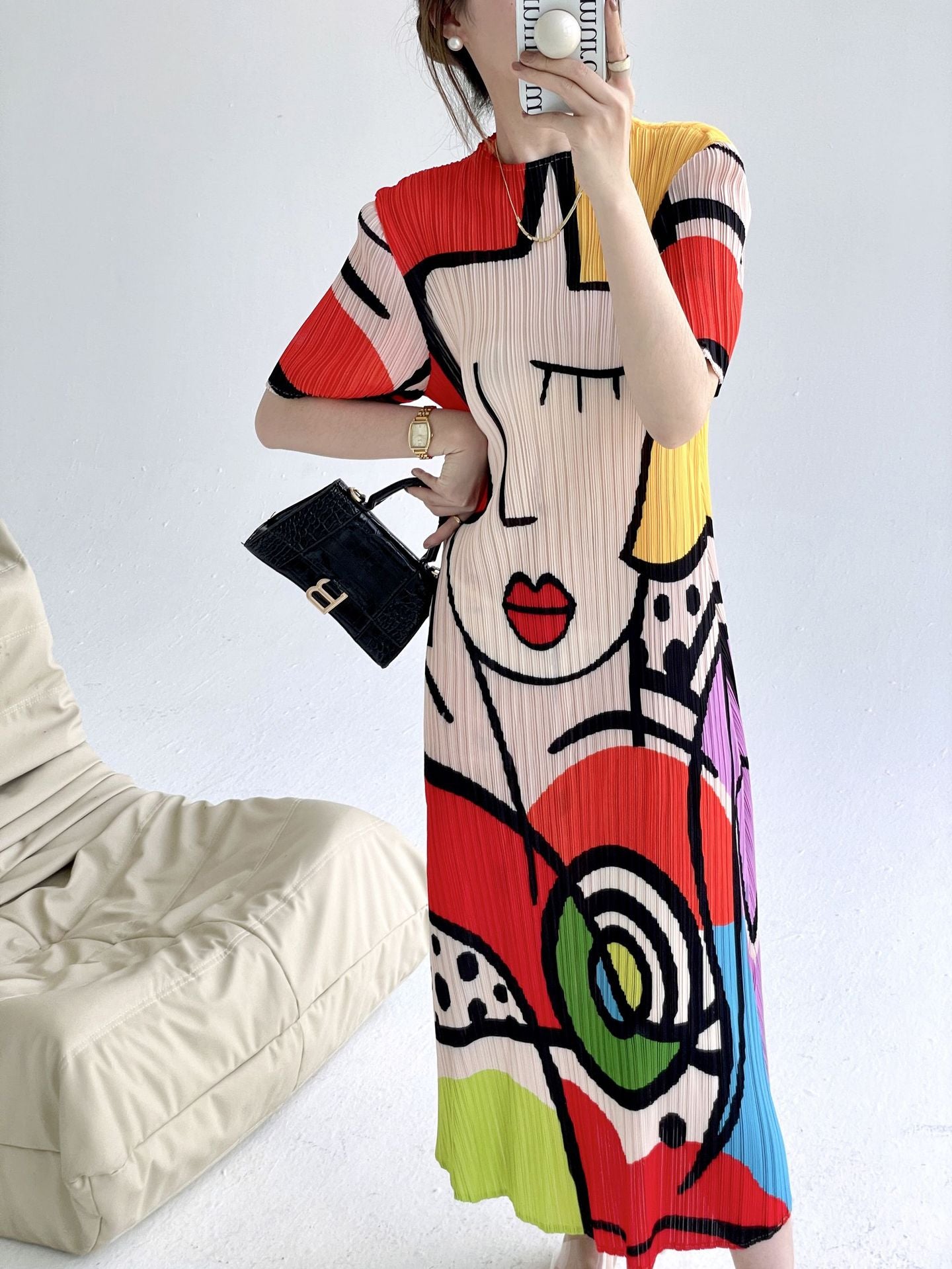 Funny Red Lips Graffiti Print T-Shirt Dress Pi-Mart