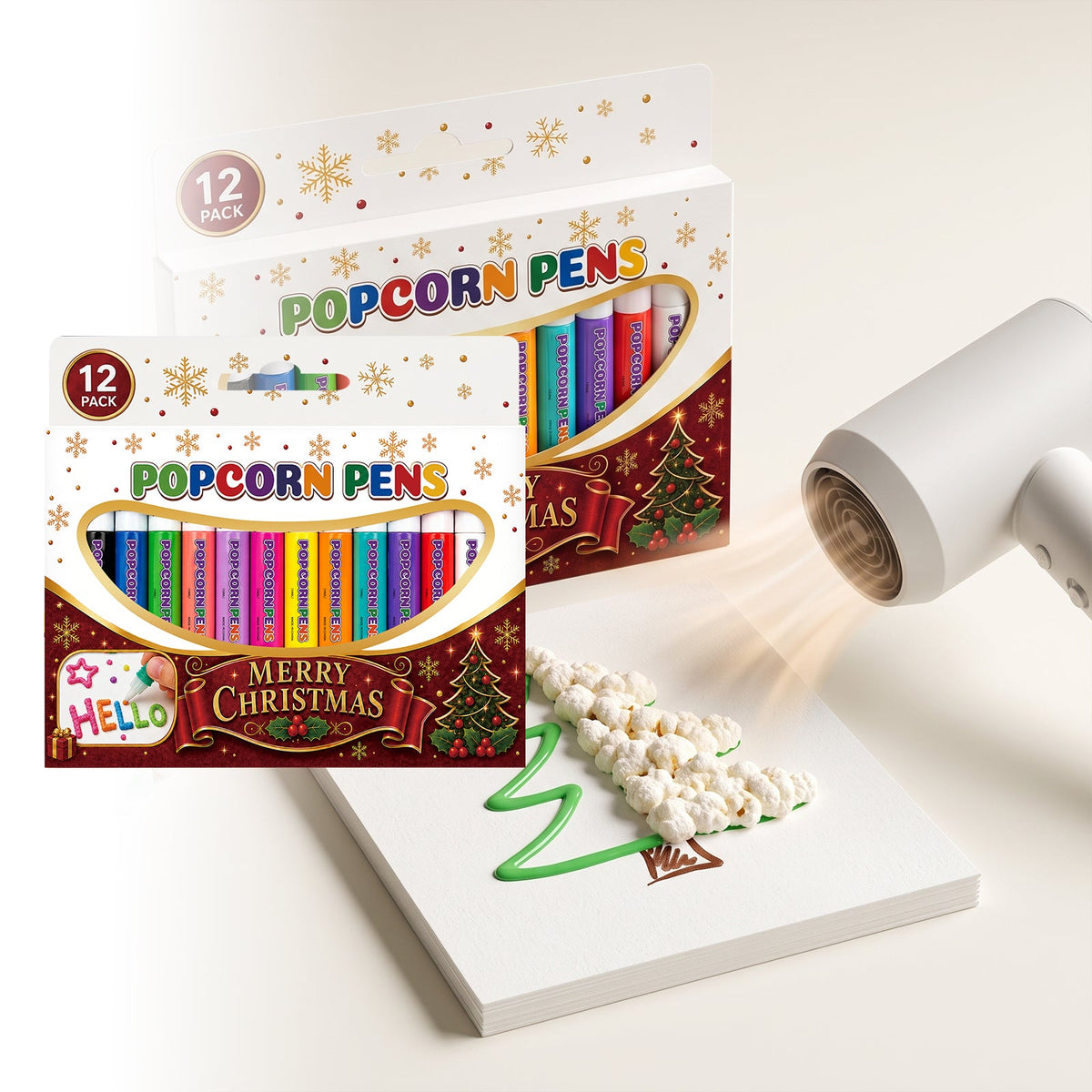 Christmas Popcorn Pen 12pcs Tri Light Beauty