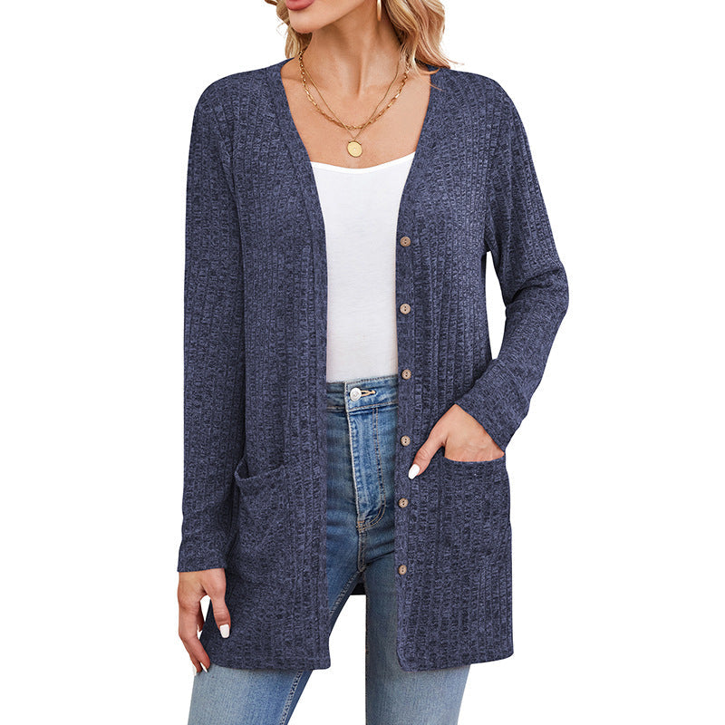 Fall Women's Clothing Sunken Stripe Solid Color Long Sleeve Women's Sweater NorixaFashion.com