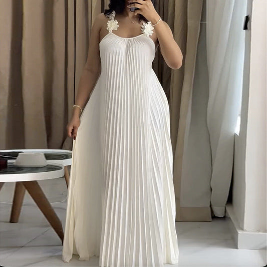 Vacation Suspender Pleated Dress NorixaFashion.com