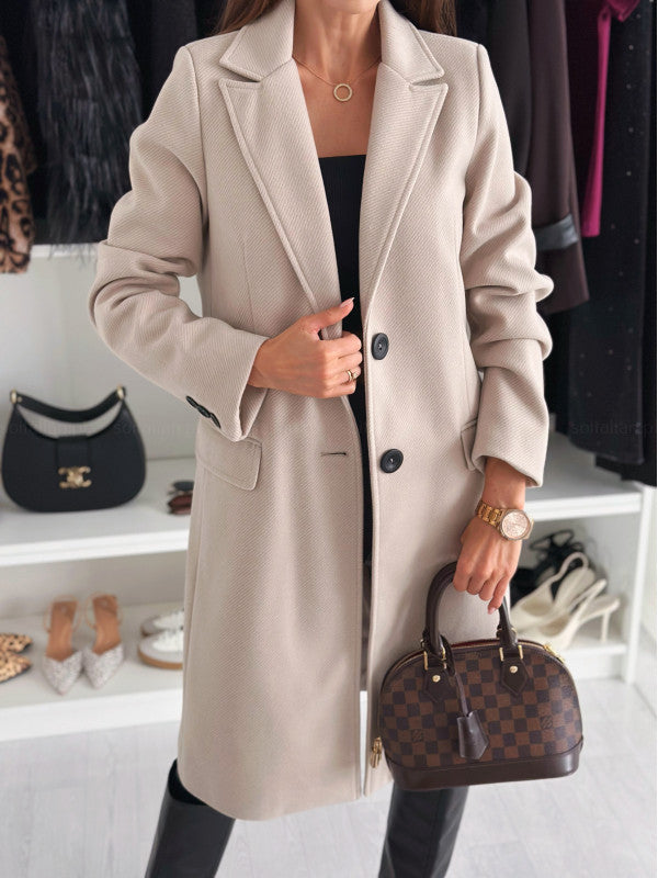 Lapel Single-breasted Wool Coat Winter Long Sleeve Solid Color Long Jacket Women Clothing LuxuryLifeWay Online Store