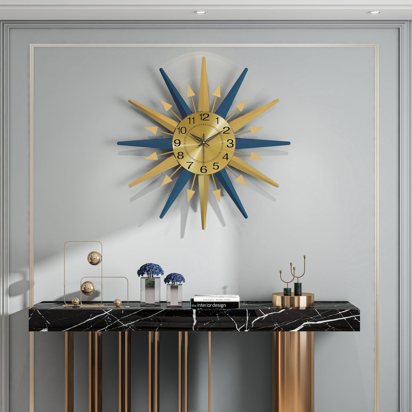 Sunburst Wall Clock Metal Modern Decorative Home Decor PearlNestDecor.com