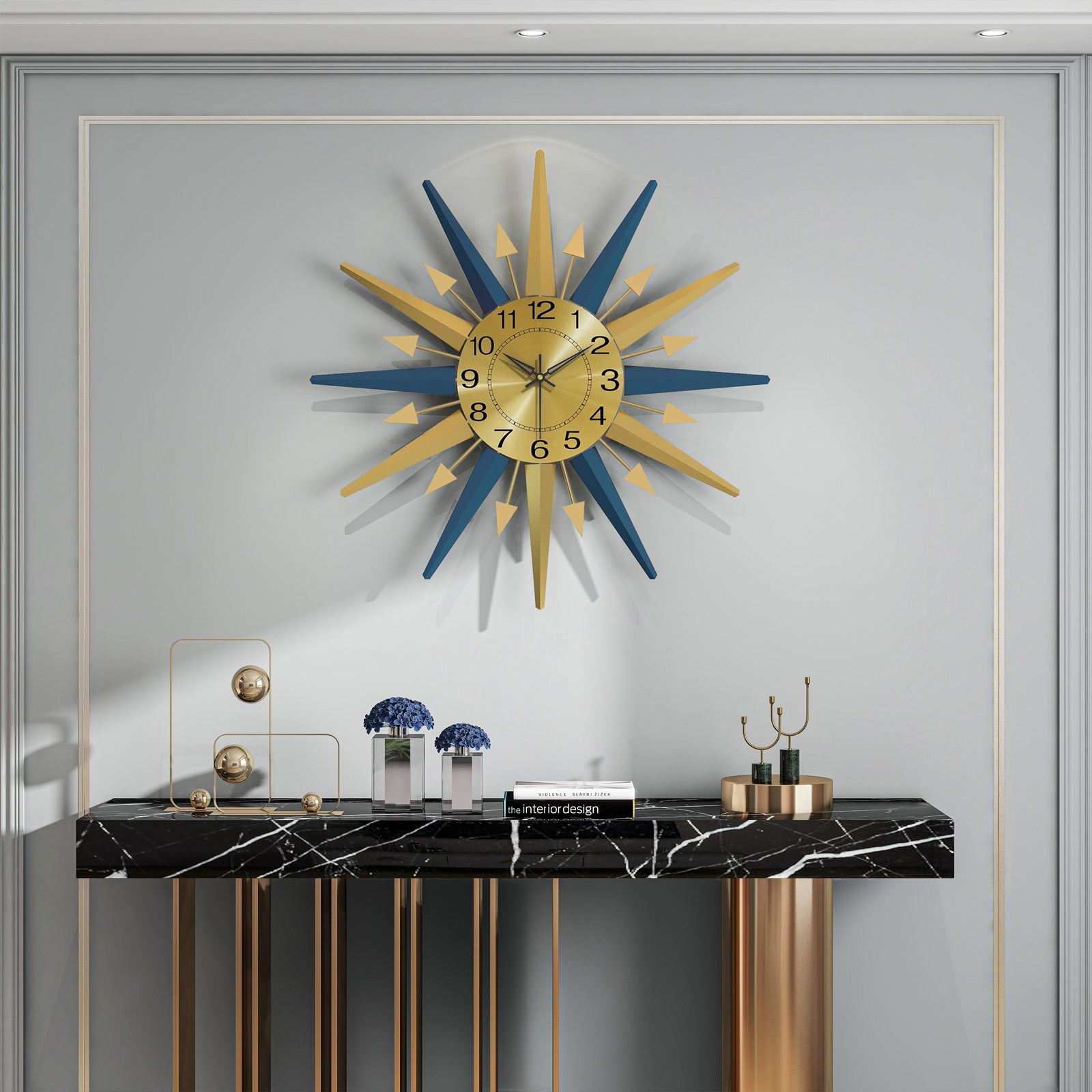 Sunburst Wall Clock Metal Modern Decorative Home Decor PearlNestDecor.com