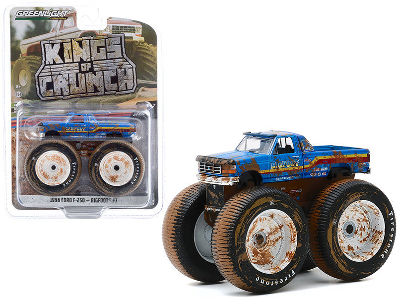 1996 Ford F-250 Monster Truck "Bigfoot #7" Blue (Dirty Version) "Kings of Crunch" Series 7 1/64 Diecast Model Car by Greenlight LuxuryLifeWay Online Store