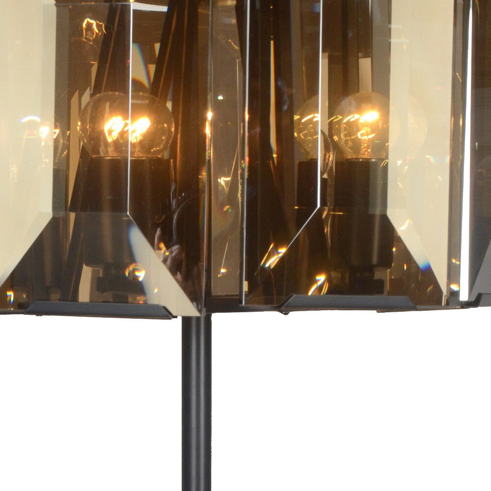 30" Bronze Metal Four Light Cylinder Bedside Table Lamp With Amber Round Shade LuxuryLifeWay Online Store