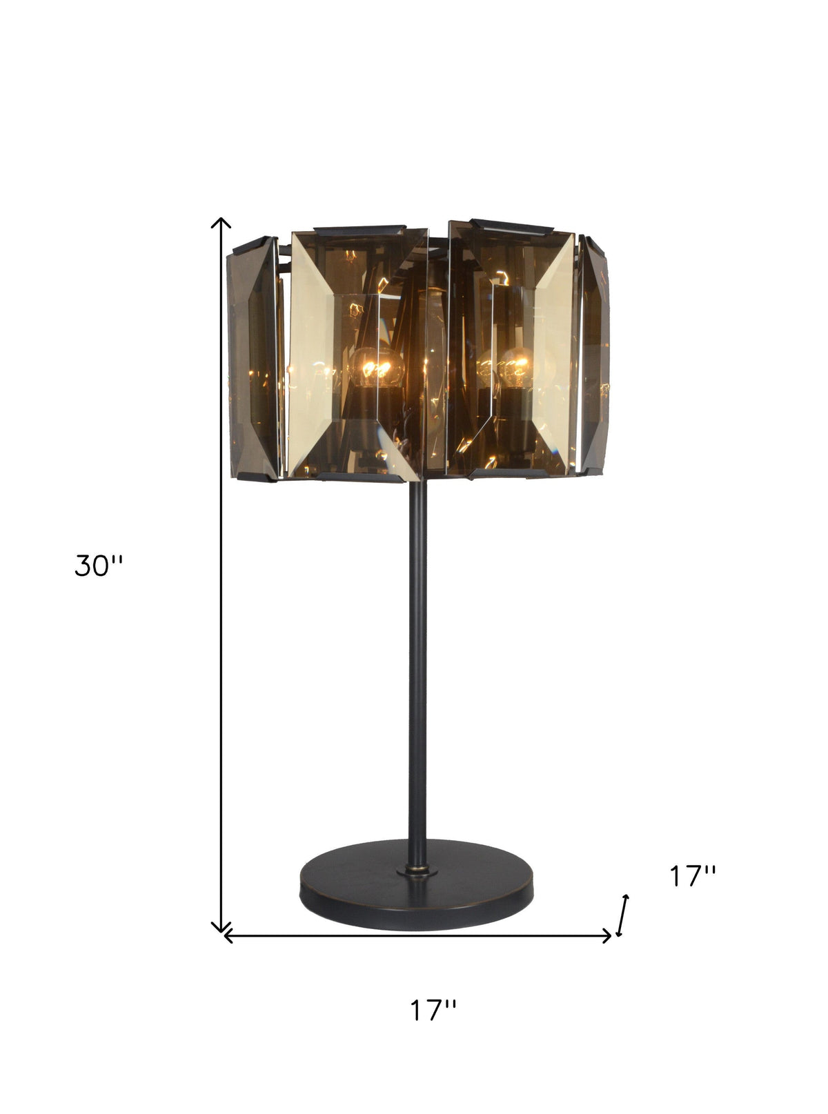 30" Bronze Metal Four Light Cylinder Bedside Table Lamp With Amber Round Shade LuxuryLifeWay Online Store