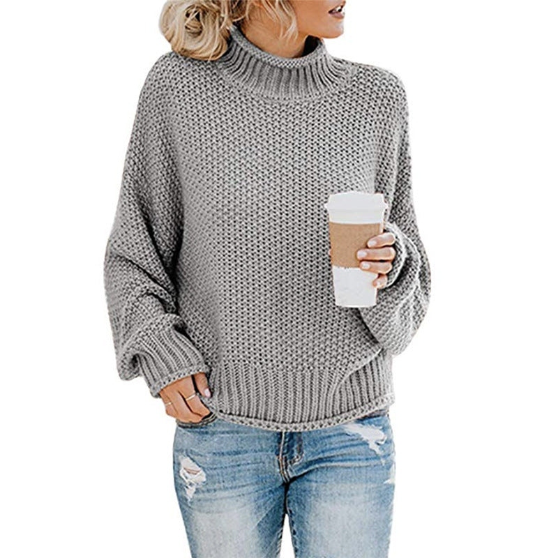 Solid Turtleneck Pullover Sweater Winter Fashion Casual Knitted Long-Sleeved Top Women's Clothing LadyShow.Store
