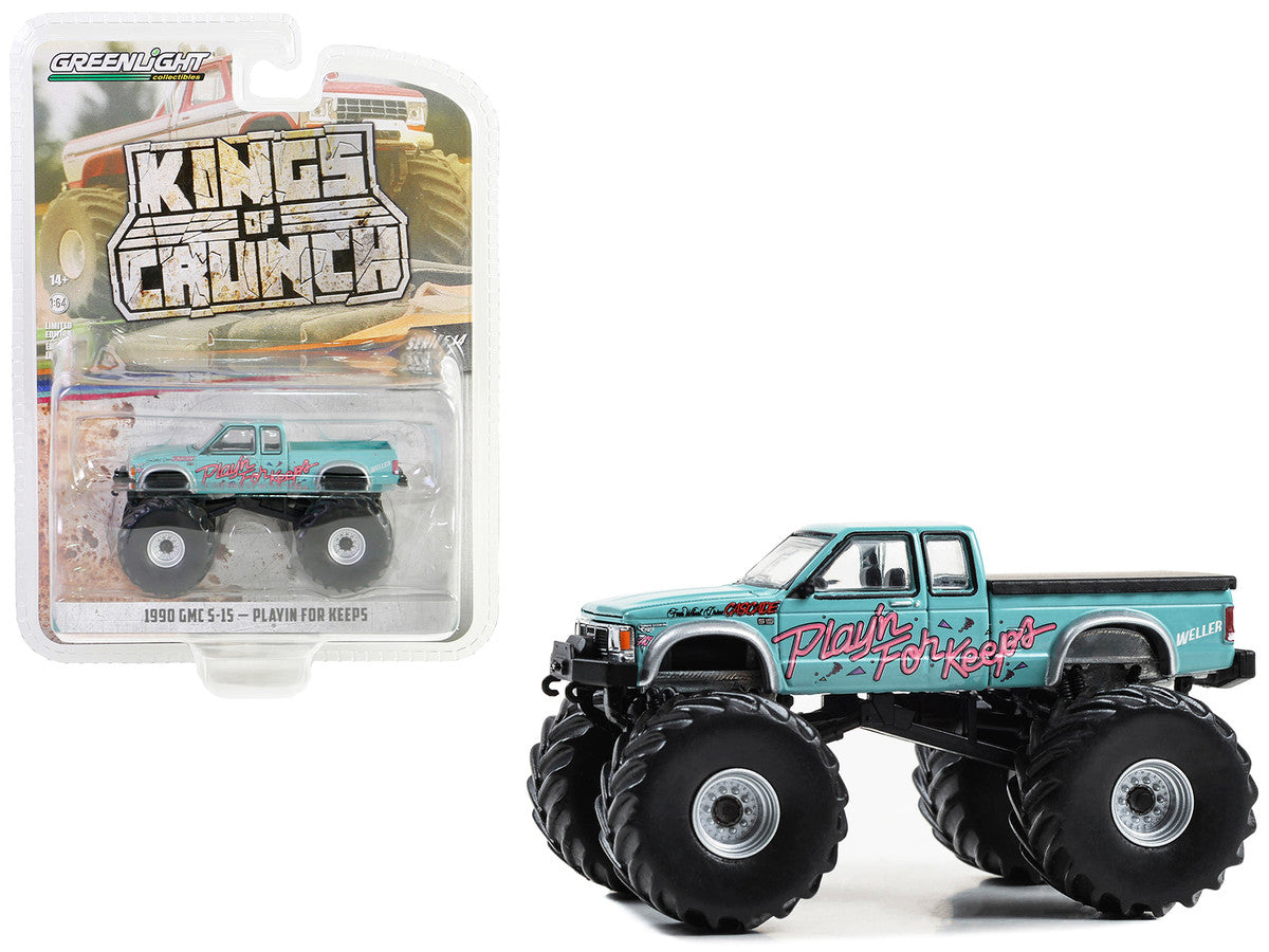 1990 GMC S-15 Monster Truck Light Blue "Playin' for Keeps" "Kings of Crunch" Series 14 1/64 Diecast Model Car by Greenlight LuxuryLifeWay Online Store