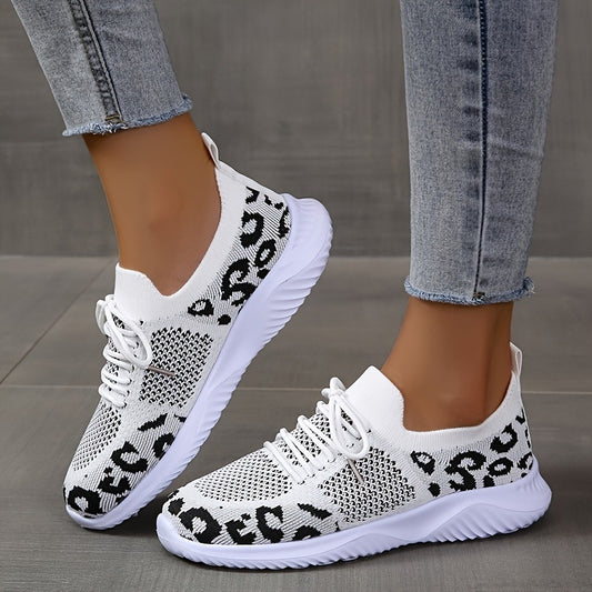 White Shoes Women Leopard Print Lace-up Sneakers Sports CJD
