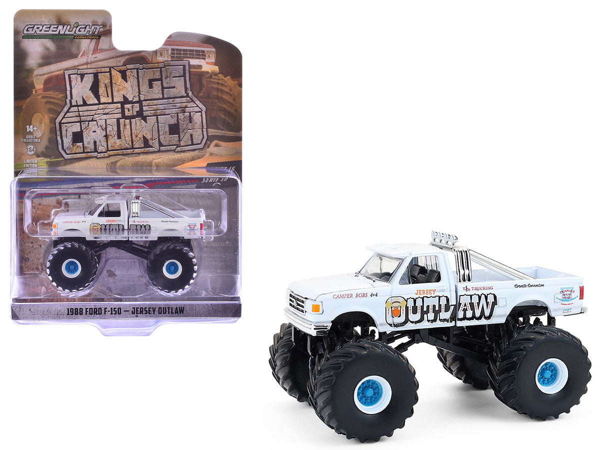 1988 Ford F-150 Monster Truck "Jersey Outlaw" White "Kings of Crunch" Series 16 1/64 Diecast Model Car by Greenlight LuxuryLifeWay Online Store