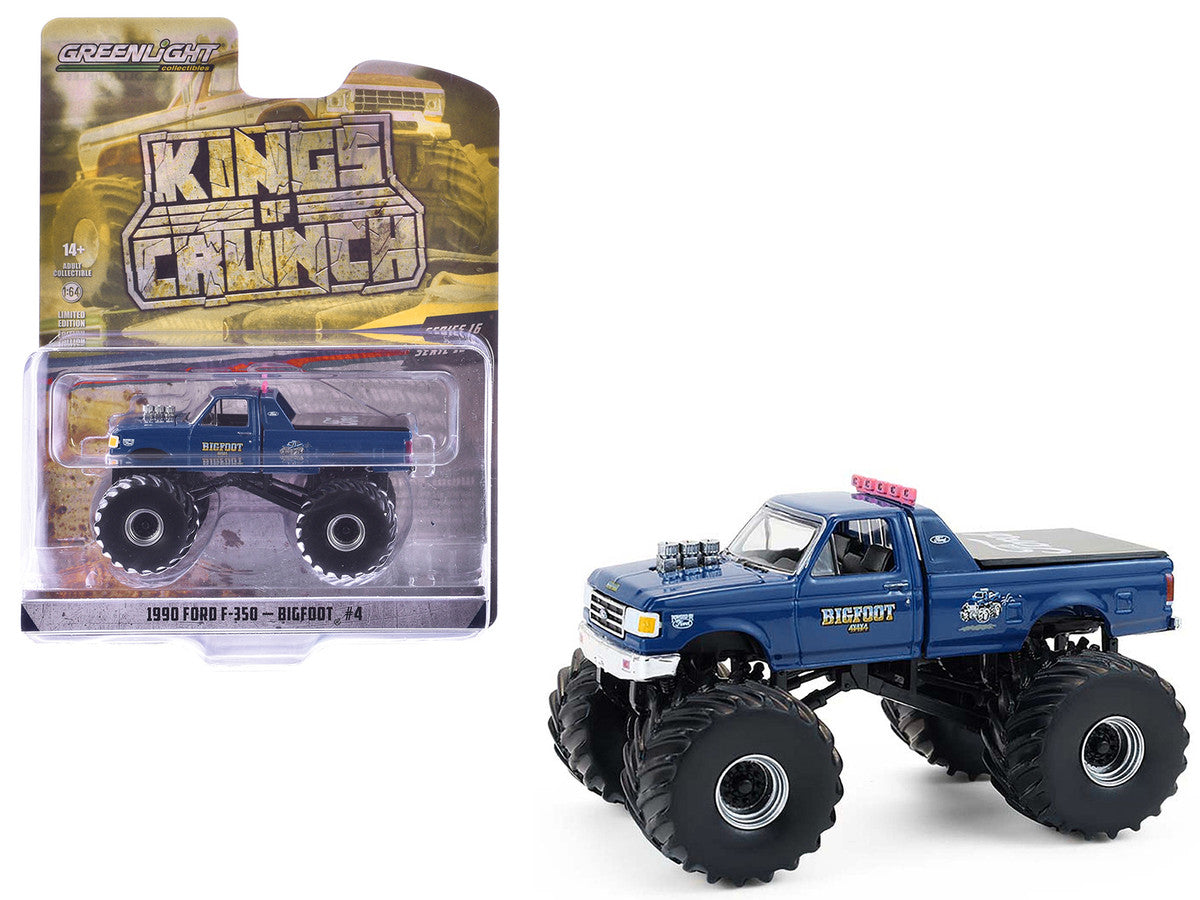 1990 Ford F-350 Monster Truck "Bigfoot #4" Blue "Kings of Crunch" Series 16 1/64 Diecast Model Car by Greenlight LuxuryLifeWay Online Store