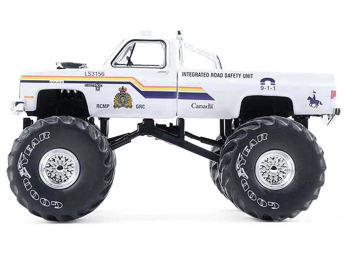 1986 Chevrolet Silverado Monster Truck "Royal Canadian Mounted Police" White with Stripes "Kings of Crunch - Hot Pursuit" Special Edition 1/64 Diecast Model Car by Greenlight LuxuryLifeWay Online Store