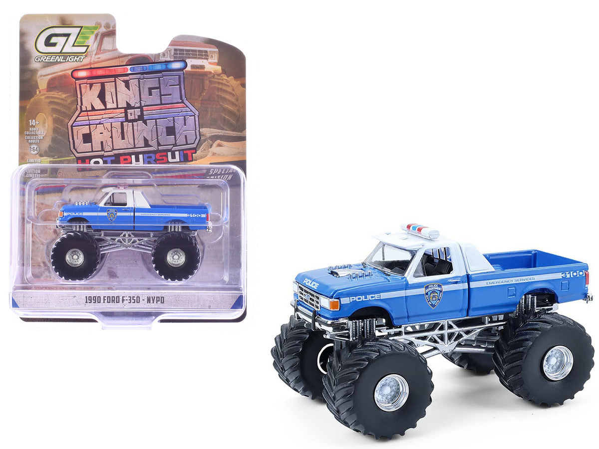 1990 Ford F-350 Monster Truck "NYPD (New York Police Department)" Blue with White Top "Kings of Crunch - Hot Pursuit" Special Edition 1/64 Diecast Model Car by Greenlight LuxuryLifeWay Online Store