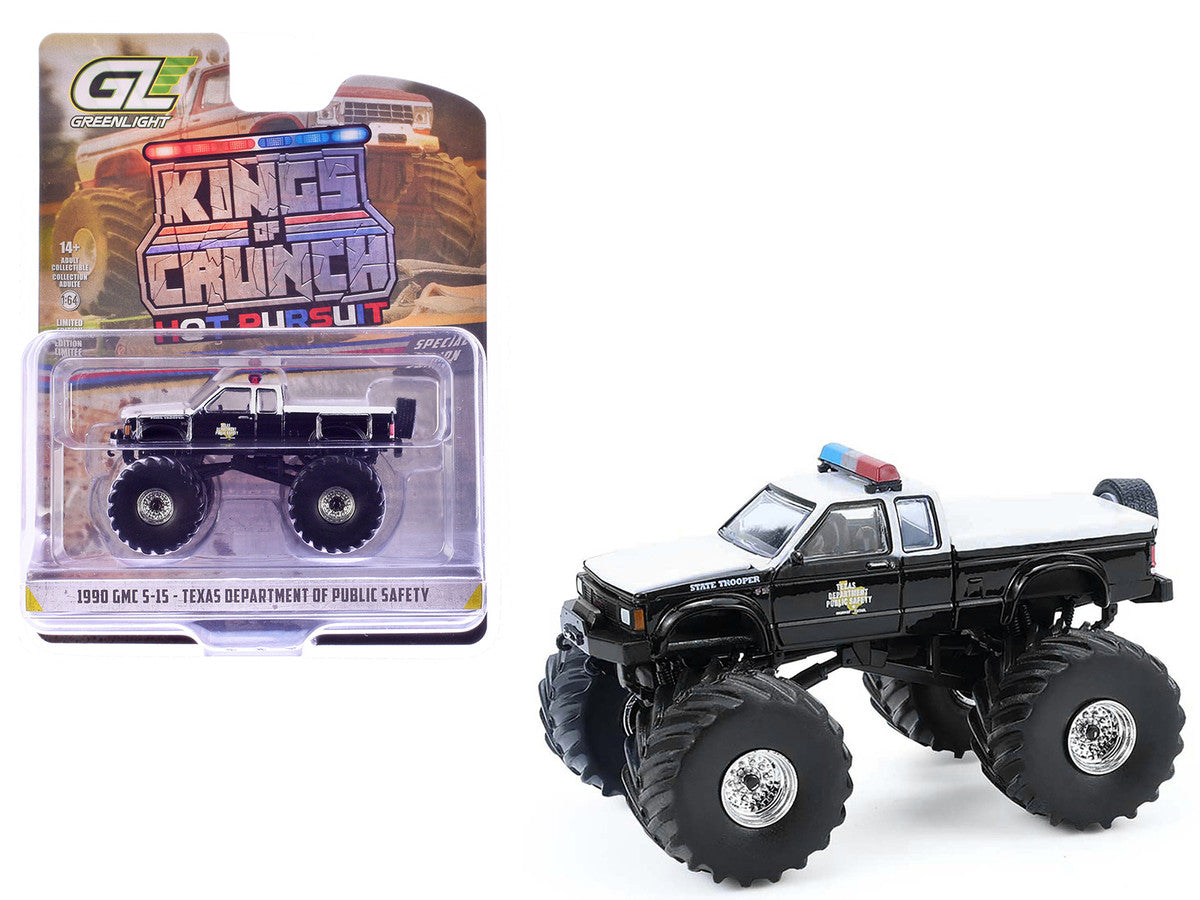 1990 GMC S-15 Monster Truck "Texas Department of Public Safety" Black and White "Kings of Crunch - Hot Pursuit" Special Edition 1/64 Diecast Model Car by Greenlight LuxuryLifeWay Online Store