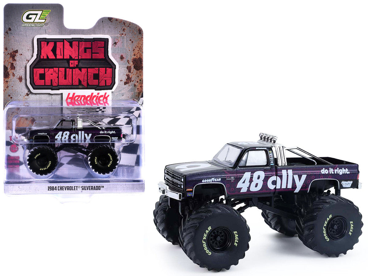 1984 Chevrolet Silverado Monster Truck #48 "Ally" Black and Purple with Graphics "Kings of Crunch - Hendrick Motorsports Tribute" Special Edition 1/64 Diecast Model Car by Greenlight LuxuryLifeWay Online Store
