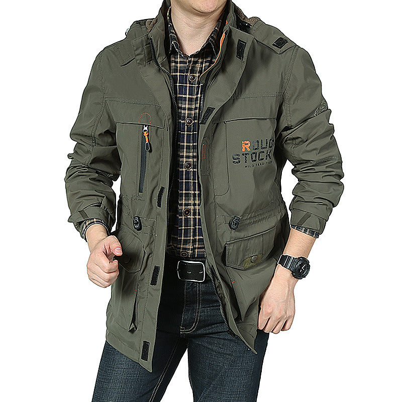 Spring thin Jacket jacket Men's casual outdoor waterproof breathable long hooded stand collar Jackets men 086